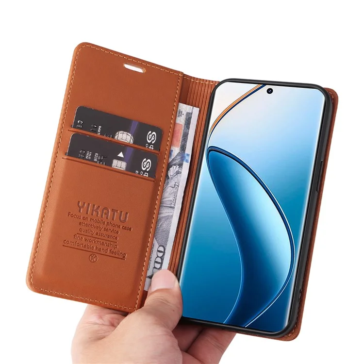 YIKATU YK-001 para Realme 12 Pro 5G / 12 Pro+ 5G Funda Tipo Cartera de Piel Folio Flip - Marrón