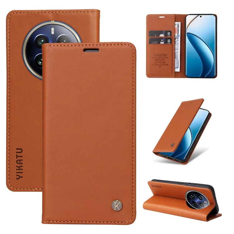 YIKATU YK-001 para Realme 12 Pro 5G / 12 Pro+ 5G Funda Tipo Cartera de Piel Folio Flip - Marrón