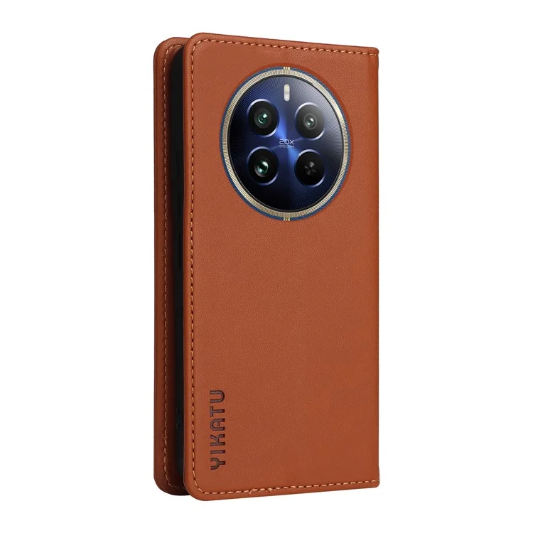 YIKATU YK-001 para Realme 12 Pro 5G / 12 Pro+ 5G Funda Tipo Cartera de Piel Folio Flip - Marrón