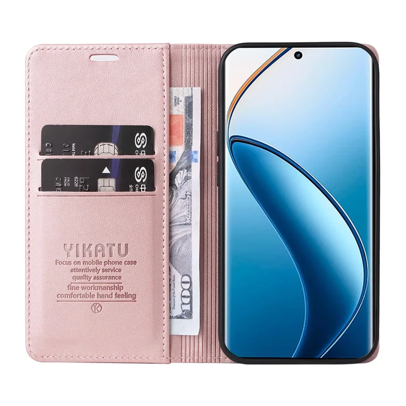 YIKATU YK-001 para Realme 12 Pro 5G / 12 Pro+ 5G Funda de Cartera de Cuero Folio Flip Phone Cover - Oro Rosa