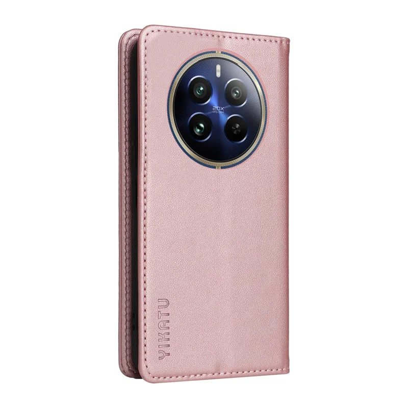 YIKATU YK-001 para Realme 12 Pro 5G / 12 Pro+ 5G Funda de Cartera de Cuero Folio Flip Phone Cover - Oro Rosa
