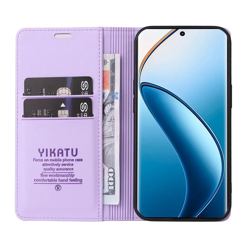 YIKATU YK-001 For Realme 12 Pro 5G / 12 Pro+ 5G Wallet Case Leather Folio Flip Phone Cover - Light Purple
