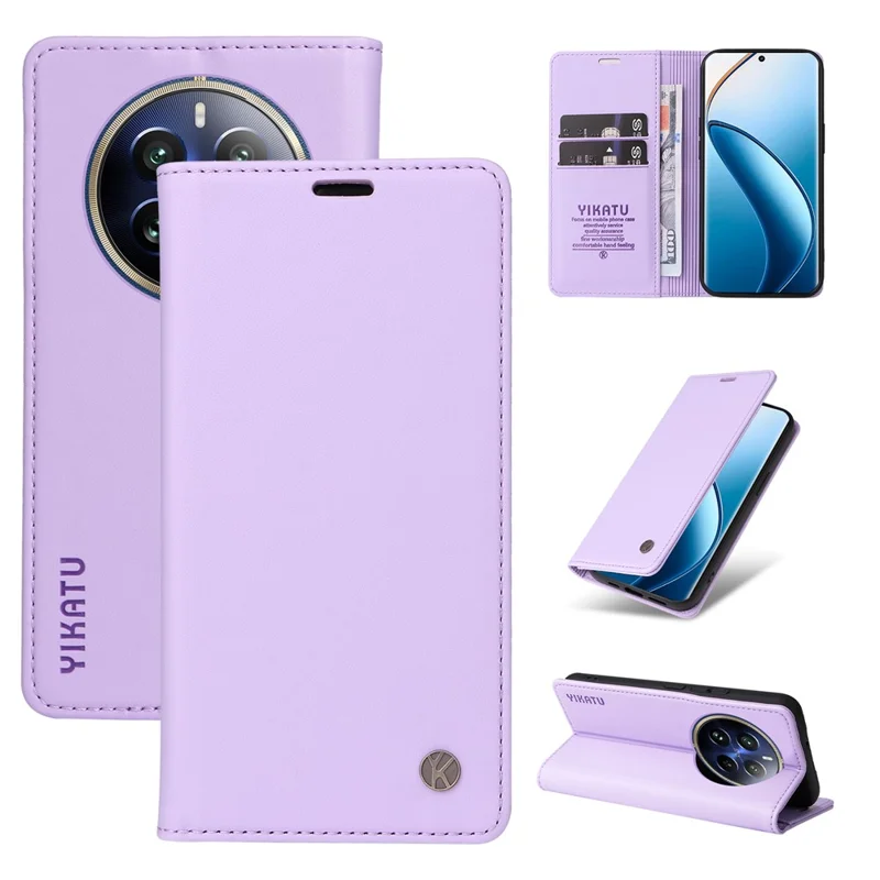 YIKATU YK-001 For Realme 12 Pro 5G / 12 Pro+ 5G Wallet Case Leather Folio Flip Phone Cover - Light Purple