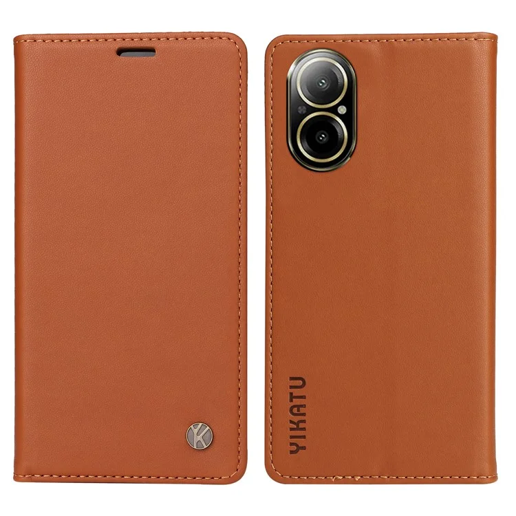YIKATU YK-001 For Realme C67 4G Case Shockproof Leather Wallet Phone Cover - Brown