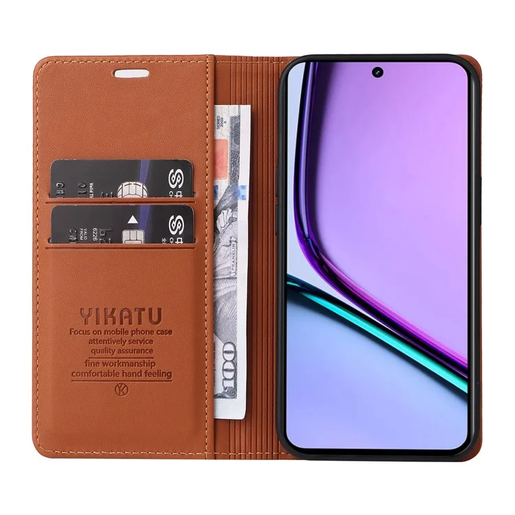 YIKATU YK-001 For Realme C67 4G Case Shockproof Leather Wallet Phone Cover - Brown