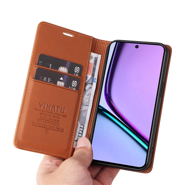 YIKATU YK-001 For Realme C67 4G Case Shockproof Leather Wallet Phone Cover - Brown
