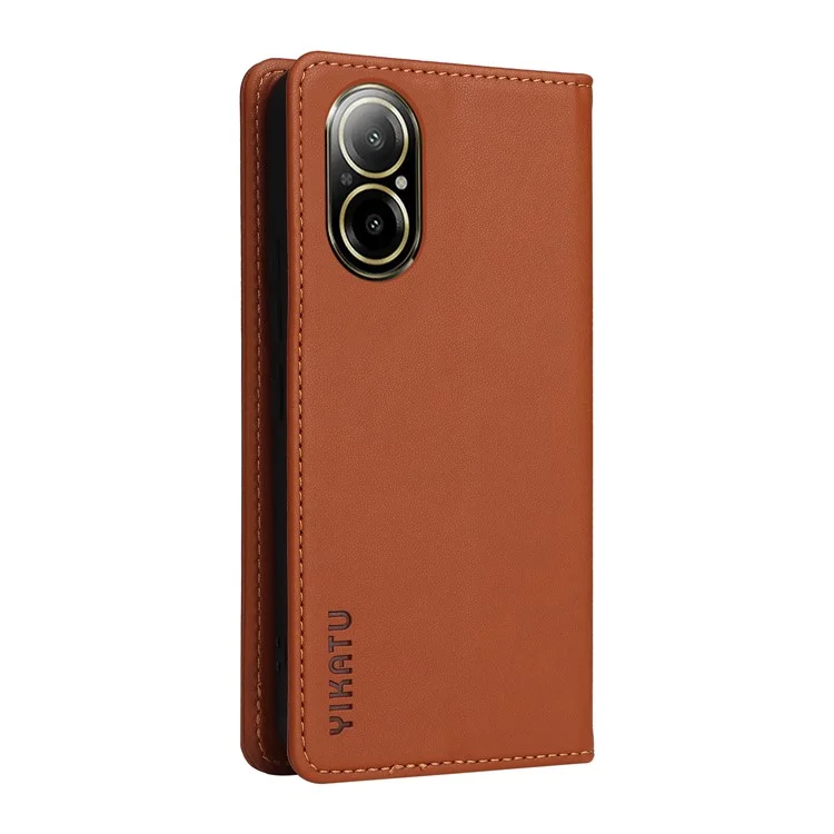 YIKATU YK-001 For Realme C67 4G Case Shockproof Leather Wallet Phone Cover - Brown