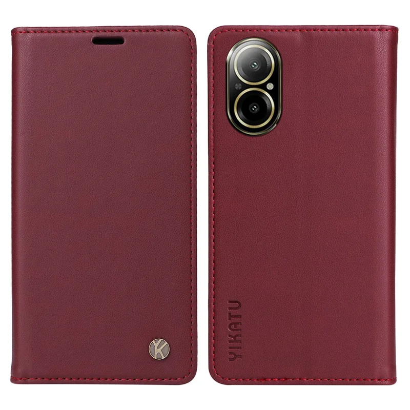 YIKATU YK-001 For Realme C67 4G Case Shockproof Leather Wallet Phone Cover - Wine Red