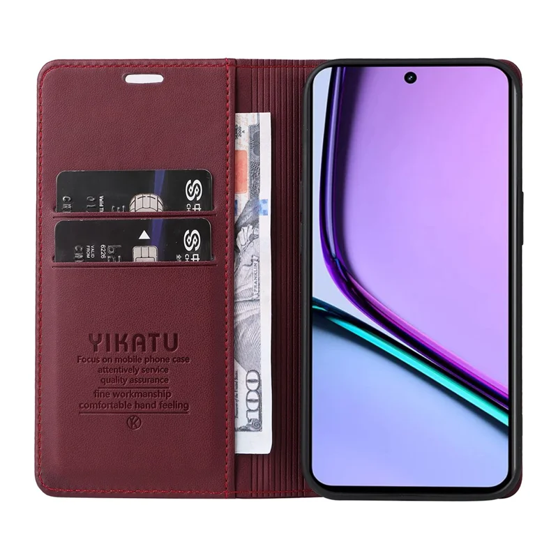 YIKATU YK-001 For Realme C67 4G Case Shockproof Leather Wallet Phone Cover - Wine Red