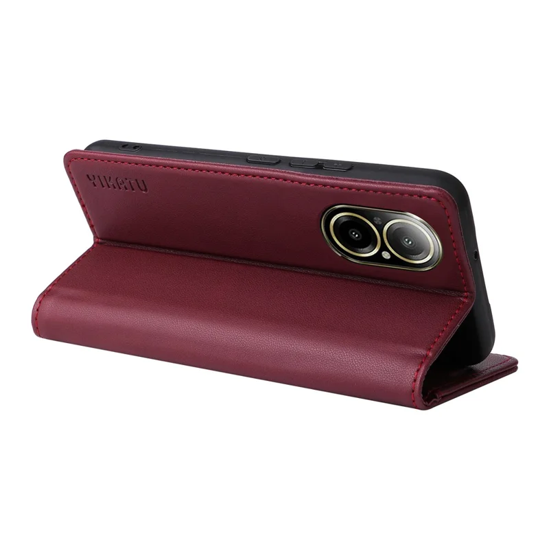 YIKATU YK-001 For Realme C67 4G Case Shockproof Leather Wallet Phone Cover - Wine Red