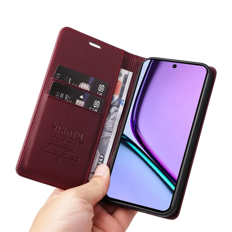 YIKATU YK-001 For Realme C67 4G Case Shockproof Leather Wallet Phone Cover - Wine Red