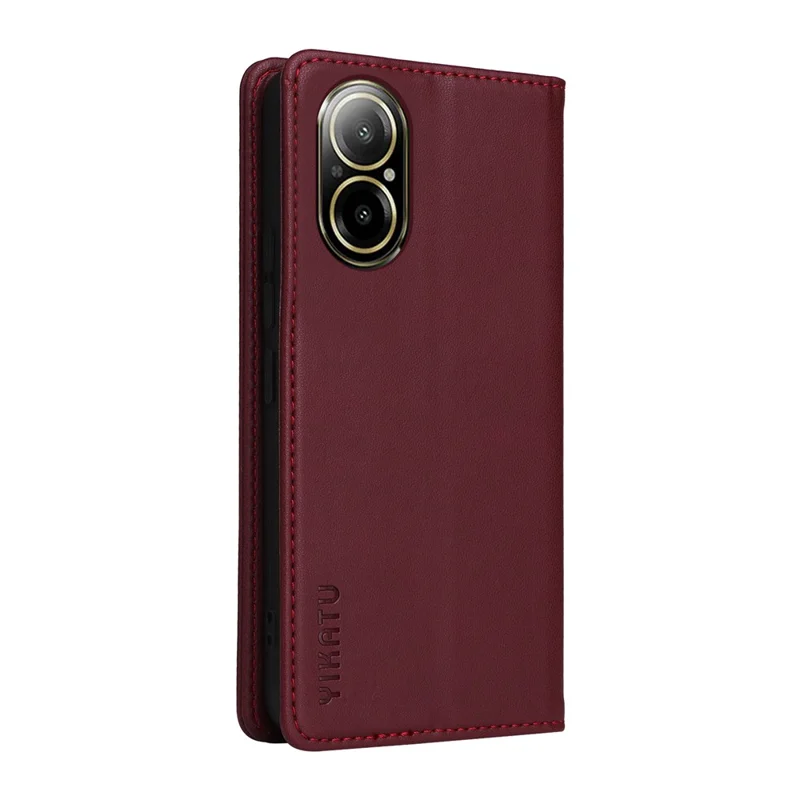 YIKATU YK-001 For Realme C67 4G Case Shockproof Leather Wallet Phone Cover - Wine Red