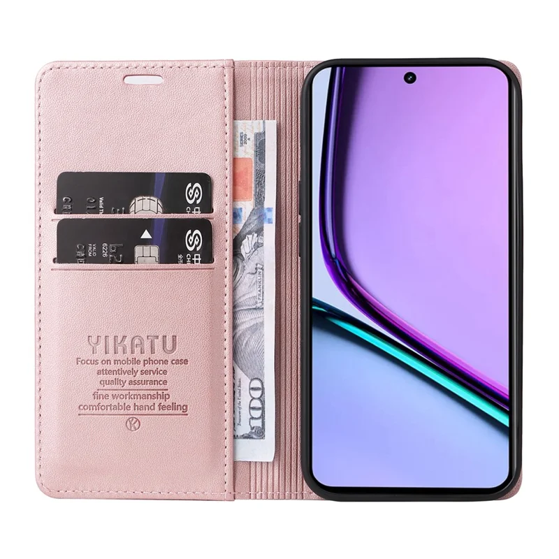 YIKATU YK-001 For Realme C67 4G Case Shockproof Leather Wallet Phone Cover - Rose Gold