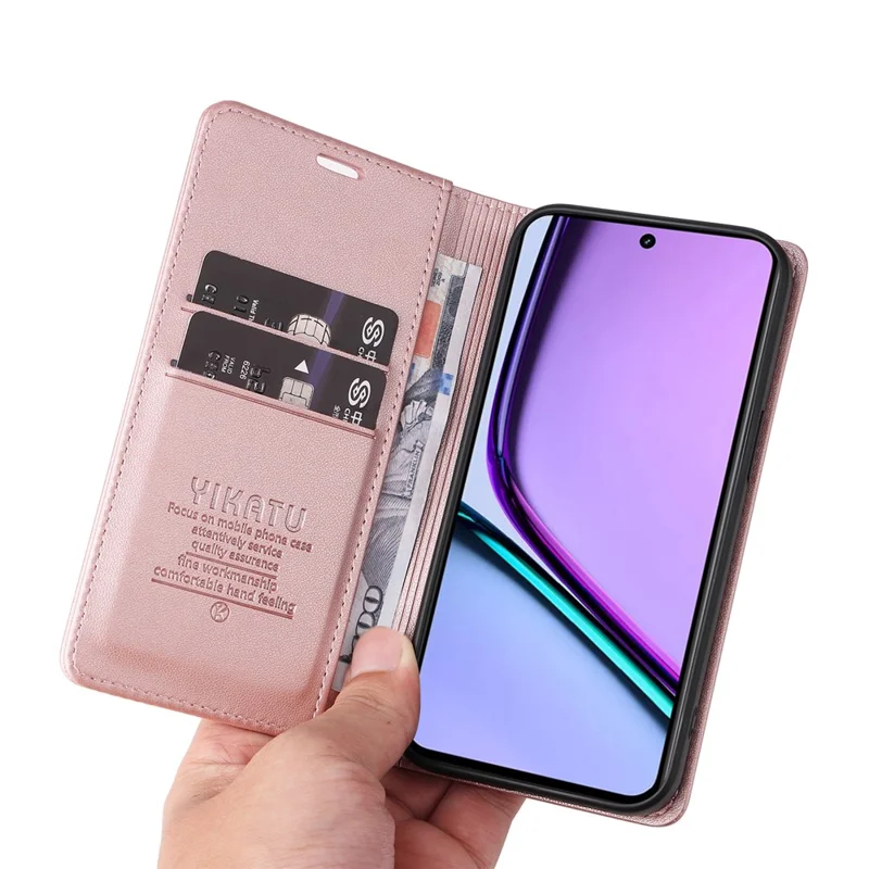 YIKATU YK-001 For Realme C67 4G Case Shockproof Leather Wallet Phone Cover - Rose Gold