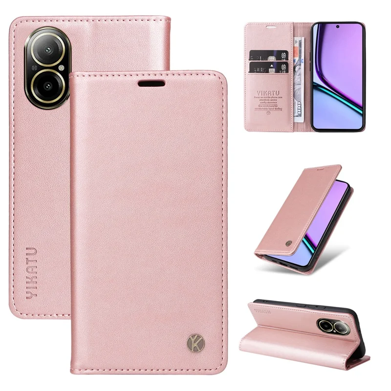 YIKATU YK-001 For Realme C67 4G Case Shockproof Leather Wallet Phone Cover - Rose Gold