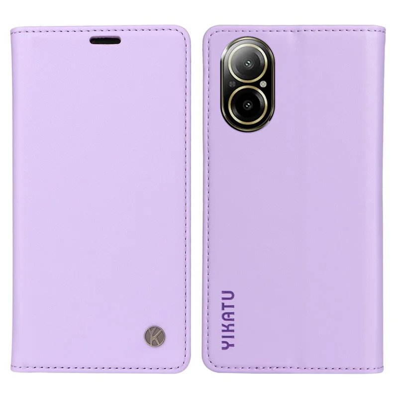 YIKATU YK-001 Чехол для Realme C67 4G, противоударный кожаный бумажник, чехол для телефона - светло-фиолетовый
