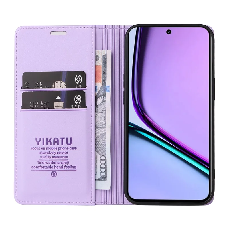 YIKATU YK-001 Чехол для Realme C67 4G, противоударный кожаный бумажник, чехол для телефона - светло-фиолетовый