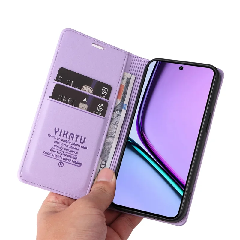 YIKATU YK-001 Чехол для Realme C67 4G, противоударный кожаный бумажник, чехол для телефона - светло-фиолетовый