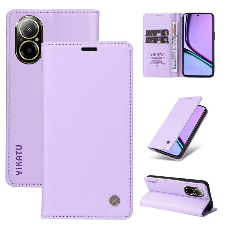 YIKATU YK-001 Чехол для Realme C67 4G, противоударный кожаный бумажник, чехол для телефона - светло-фиолетовый