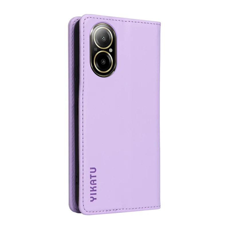 YIKATU YK-001 Чехол для Realme C67 4G, противоударный кожаный бумажник, чехол для телефона - светло-фиолетовый