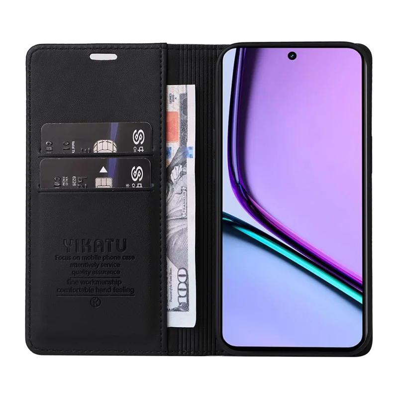 YIKATU YK-001 For Realme C67 4G Case Shockproof Leather Wallet Phone Cover - Black