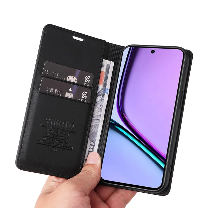 YIKATU YK-001 For Realme C67 4G Case Shockproof Leather Wallet Phone Cover - Black