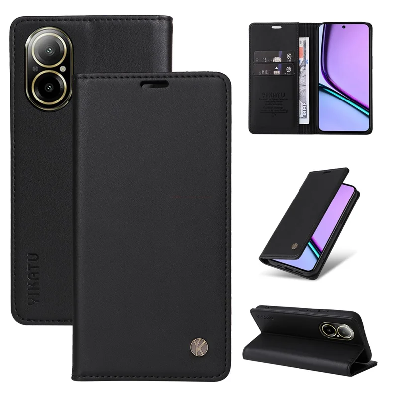 YIKATU YK-001 For Realme C67 4G Case Shockproof Leather Wallet Phone Cover - Black
