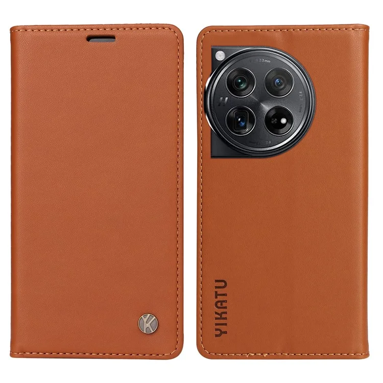 YIKATU YK-001 per OnePlus 12 5G Custodia Portafoglio in Pelle PU Custodia per Telefono Chiusura Magnetica - Marrone
