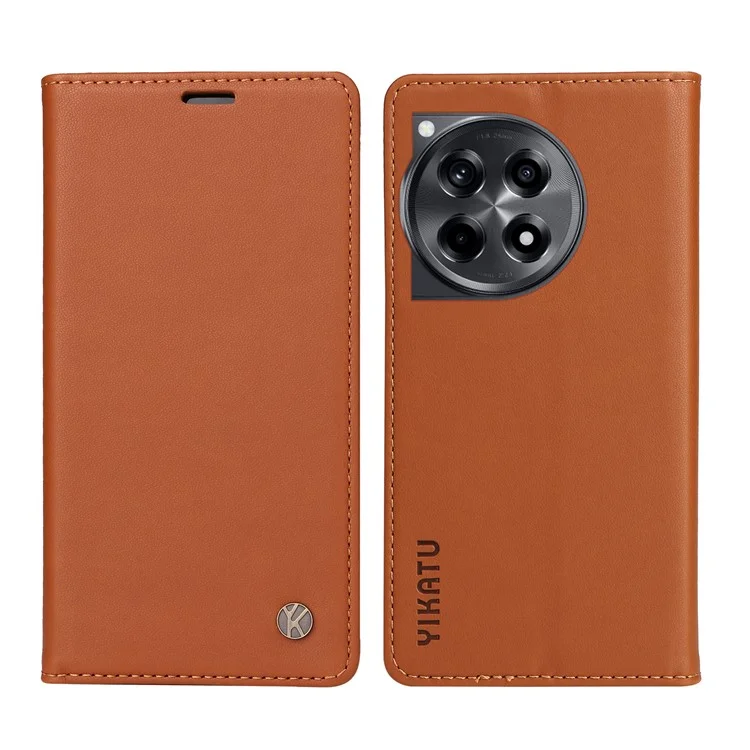 YIKATU YK-001 For OnePlus 12R 5G / Ace 3 5G Case Magnetic Closing Leather Cell Phone Cover - Brown