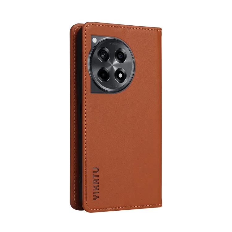 YIKATU YK-001 For OnePlus 12R 5G / Ace 3 5G Case Magnetic Closing Leather Cell Phone Cover - Brown