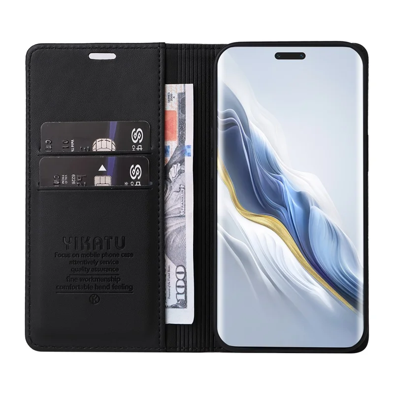 YIKATU YK-001 For Honor Magic6 Pro 5G Wallet Case Magnetic Closure Leather Phone Cover - Black
