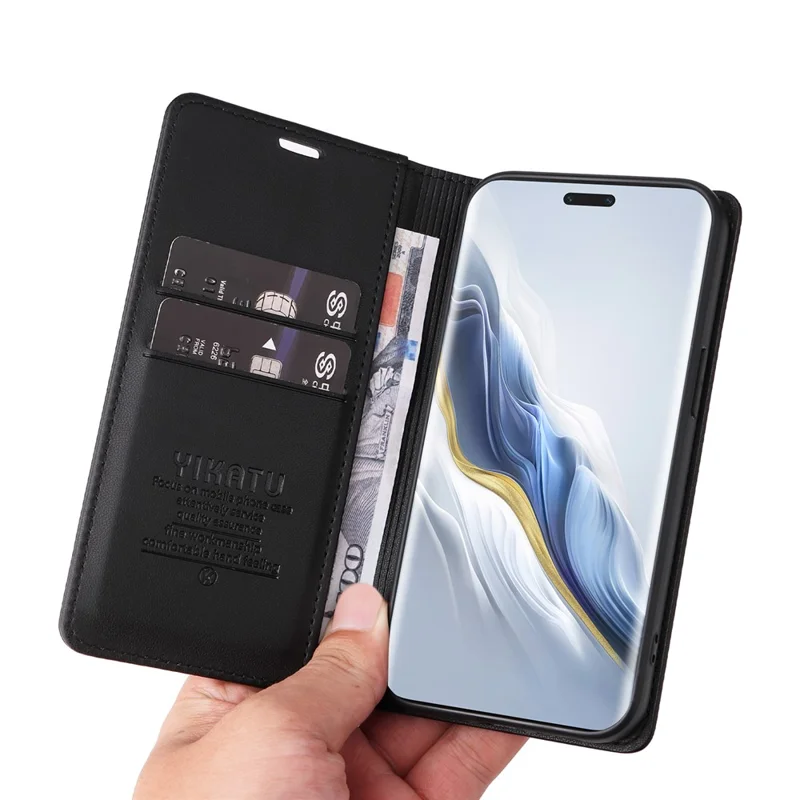 YIKATU YK-001 For Honor Magic6 Pro 5G Wallet Case Magnetic Closure Leather Phone Cover - Black
