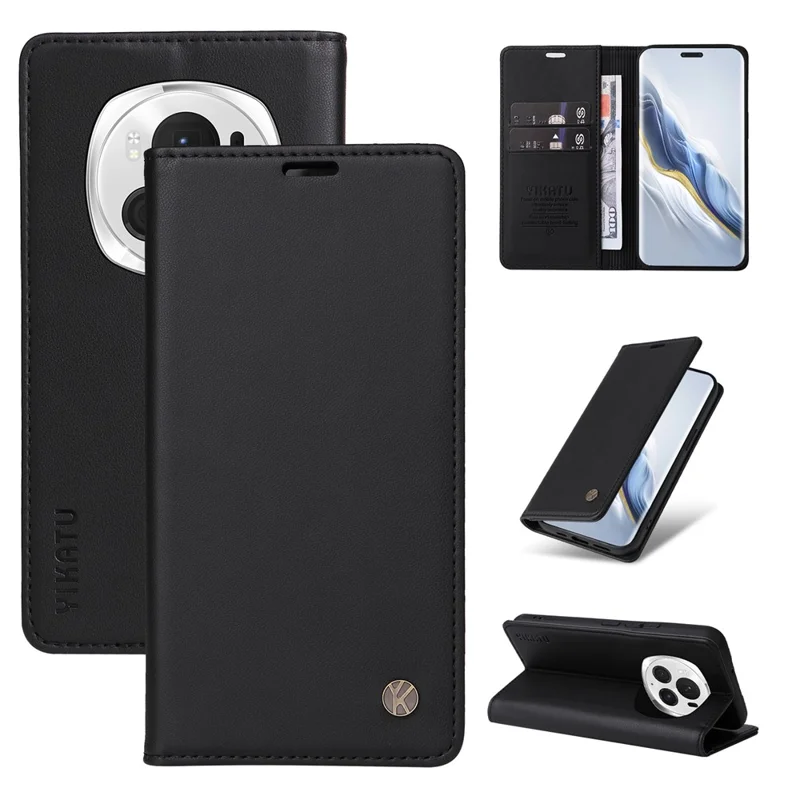 YIKATU YK-001 For Honor Magic6 Pro 5G Wallet Case Magnetic Closure Leather Phone Cover - Black