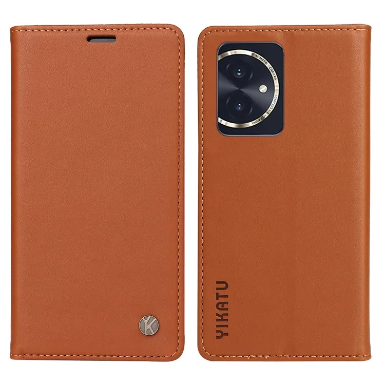 YIKATU YK-001 Para Honor 100 5G Funda de teléfono móvil Protección contra caídas Cubierta de soporte de cuero - Marrón