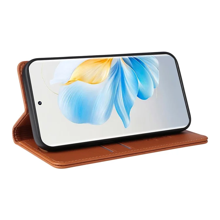 YIKATU YK-001 Para Honor 100 5G Funda de teléfono móvil Protección contra caídas Cubierta de soporte de cuero - Marrón