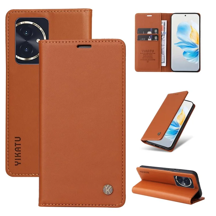 YIKATU YK-001 Para Honor 100 5G Funda de teléfono móvil Protección contra caídas Cubierta de soporte de cuero - Marrón