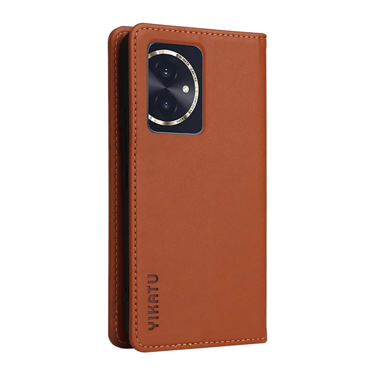 YIKATU YK-001 Para Honor 100 5G Funda de teléfono móvil Protección contra caídas Cubierta de soporte de cuero - Marrón
