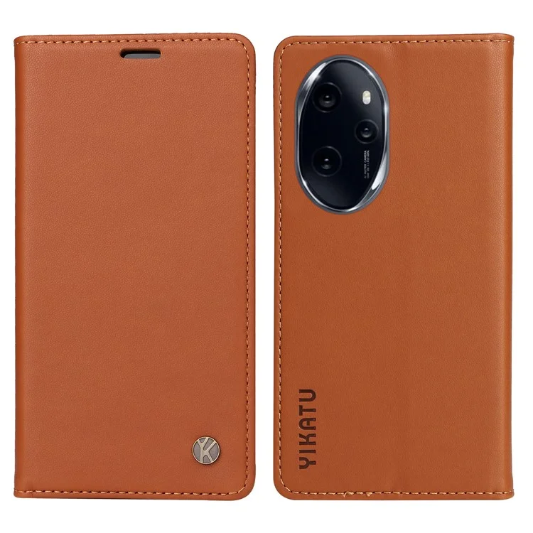 YIKATU YK-001 For Honor 100 Pro 5G Cell Phone Case Well-protected Folio Flip Leather Cover - Brown