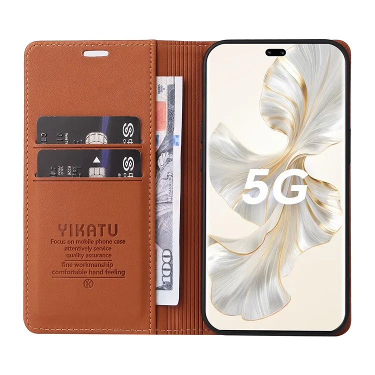 YIKATU YK-001 For Honor 100 Pro 5G Cell Phone Case Well-protected Folio Flip Leather Cover - Brown