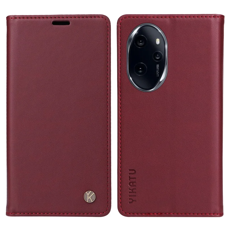 YIKATU YK-001 For Honor 100 Pro 5G Cell Phone Case Well-protected Folio Flip Leather Cover - Wine Red