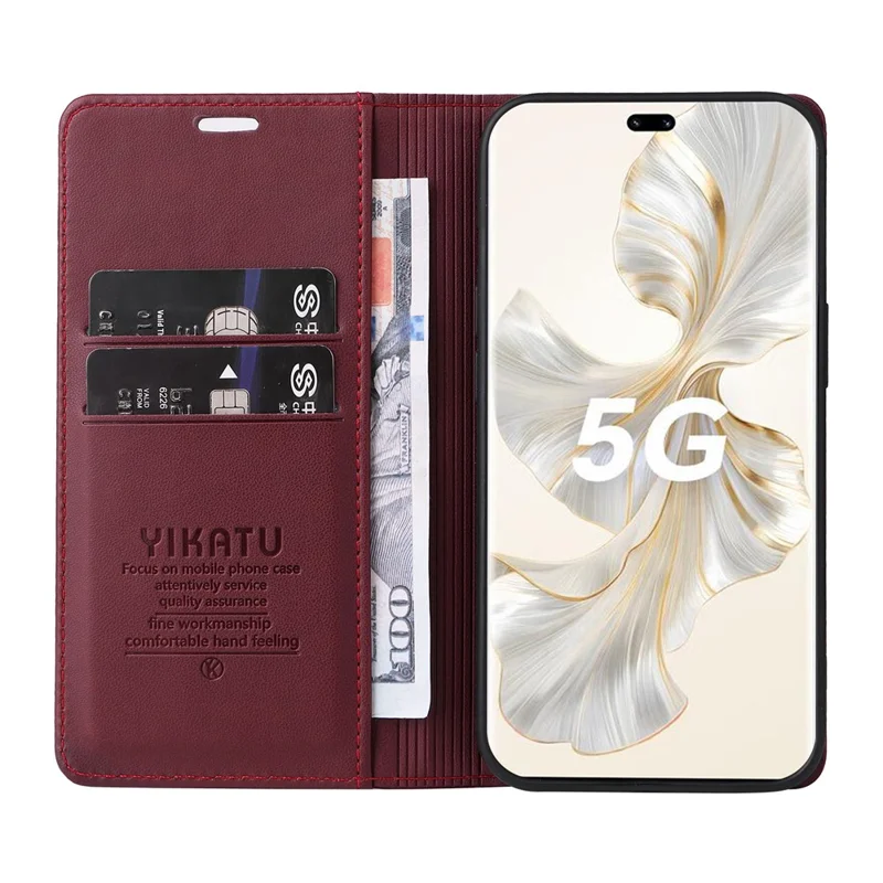 YIKATU YK-001 For Honor 100 Pro 5G Cell Phone Case Well-protected Folio Flip Leather Cover - Wine Red