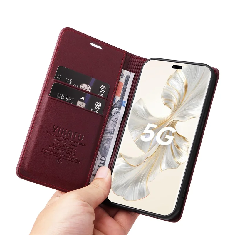 YIKATU YK-001 For Honor 100 Pro 5G Cell Phone Case Well-protected Folio Flip Leather Cover - Wine Red
