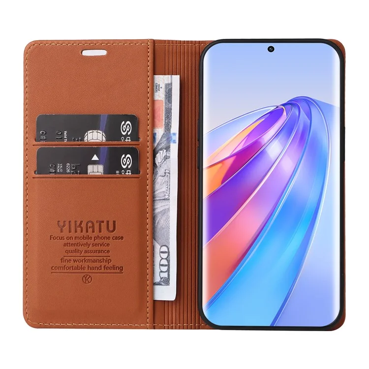 YIKATU YK-001 Para Honor X40 5G / X9a 5G / Magic5 Lite 5G Capa de telefone celular Fechamento magnético Cobertura de couro - Marrom