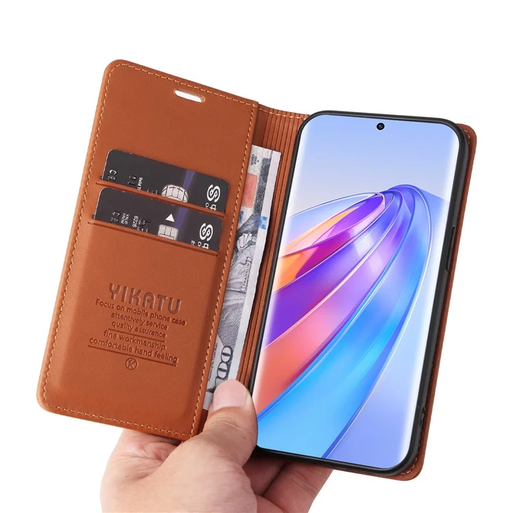 YIKATU YK-001 Para Honor X40 5G / X9a 5G / Magic5 Lite 5G Capa de telefone celular Fechamento magnético Cobertura de couro - Marrom