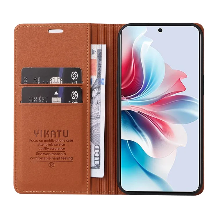 YIKATU YK-001 For Oppo Reno11 F 5G Slim Cover Magnetic Closing Leather Phone Shell - Brown