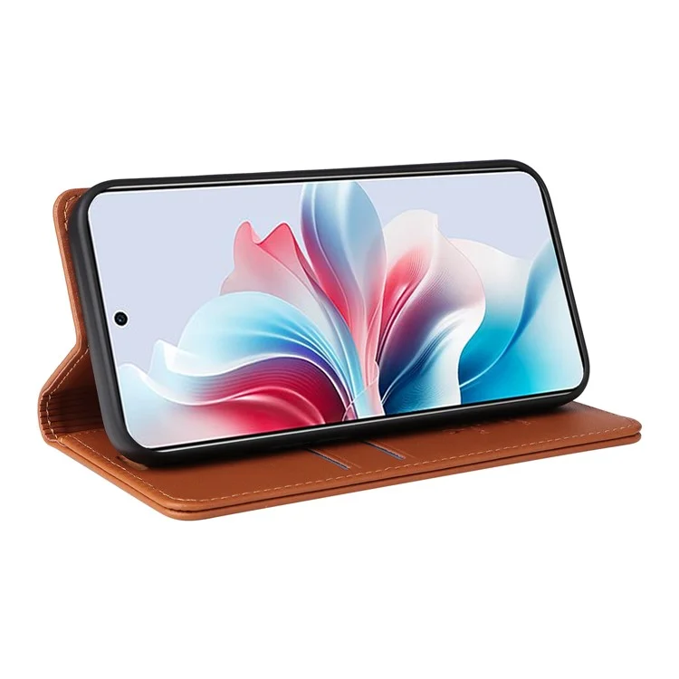 YIKATU YK-001 For Oppo Reno11 F 5G Slim Cover Magnetic Closing Leather Phone Shell - Brown