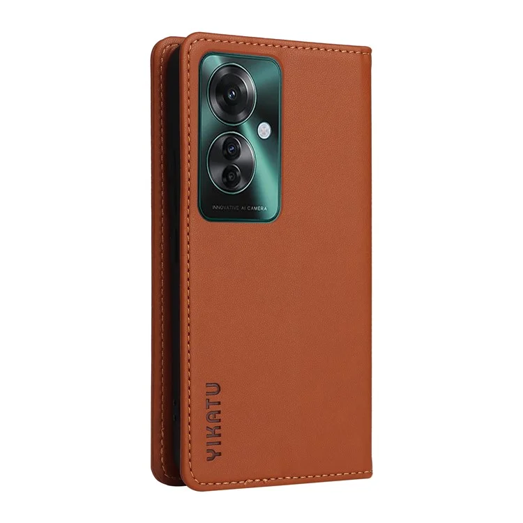 YIKATU YK-001 For Oppo Reno11 F 5G Slim Cover Magnetic Closing Leather Phone Shell - Brown