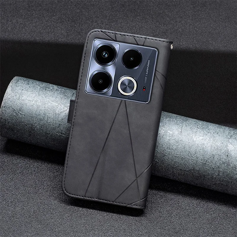 BINFEN COLOR For Infinix Note 40 Phone Cases Wallet Stand Geometry Imprint Leather Cover - Black