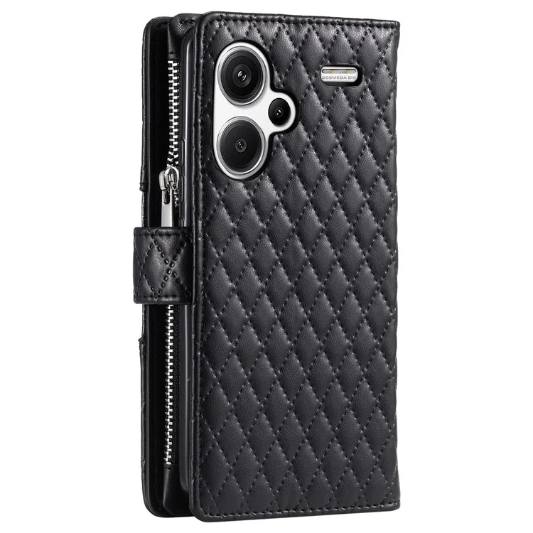 Style 012 para Xiaomi Redmi Note 13 Pro+ 5G Zipper Wallet Case Rhombus PU Leather Anti-drop Cover - Preto