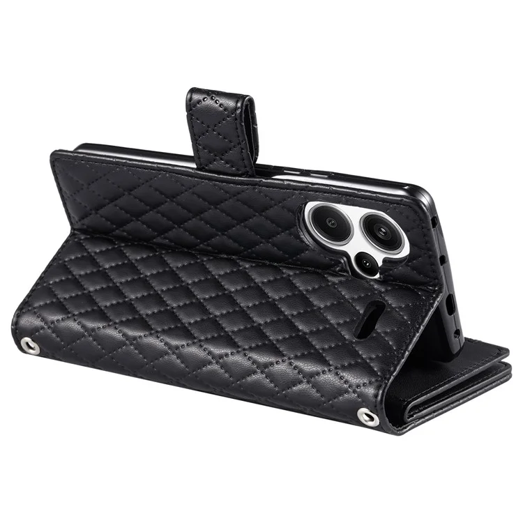 Style 012 para Xiaomi Redmi Note 13 Pro+ 5G Zipper Wallet Case Rhombus PU Leather Anti-drop Cover - Preto